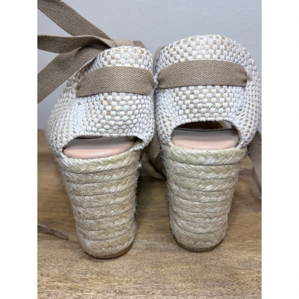 Gaimo Tan Suede Espadrille Wedges Ribbon Ankle Tie Made in Spain EU 37